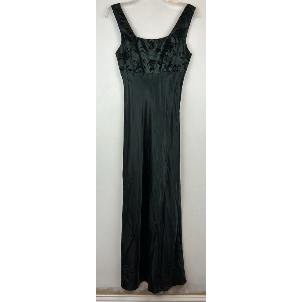 Vtg Slip Dress Size 3/4 Maxi Square Neck Velvet Burnout Green Juniors Prom Hoco